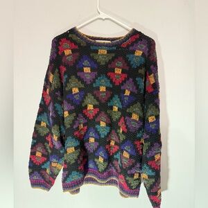 VTG NORTHERN ISLES Nordic Grandpa Sweater Funky Chunky Knit Multi Color Size XL